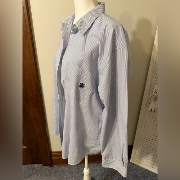 Blue Striped Button Down Shirt with Embroidery - Picture 2 of 5